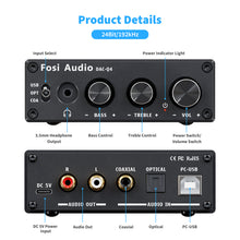 Görseli Galeri görüntüleyiciye yükleyin, Fosi Audio Q4 Mini DAC ve Oyun için Stereo Kulaklık Amplifikatörü, USB/Optik/Koaksiyel - AUX RCA, Dijital - Analog Ses Dönüştürücü