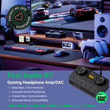 Görseli Galeri görüntüleyiciye yükleyin, Fosi Audio K7 DAC Kulaklık Amp, Masaüstü USB C Dijital Çalışma Alanı ve Oyun PC PS5 için Analog Ses Dönüştürücü, Optik / Koaksiyel / Bluetooth aptX HD LL / Mikrofon Girişi, 3,5 mm / 4,4 mm Dengeli / RCA Çıkışı