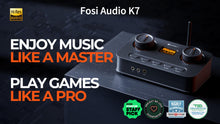 Görseli Galeri görüntüleyiciye yükleyin, Fosi Audio K7 DAC Kulaklık Amp, Masaüstü USB C Dijital Çalışma Alanı ve Oyun PC PS5 için Analog Ses Dönüştürücü, Optik / Koaksiyel / Bluetooth aptX HD LL / Mikrofon Girişi, 3,5 mm / 4,4 mm Dengeli / RCA Çıkışı