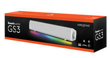 Görseli Galeri görüntüleyiciye yükleyin, CREATIVE Sound Blaster GS3 (Beyaz) RGB ve SuperWide teknolojisine sahip kompakt oyun soundbar, USB üzerinden güç kaynağı, Bluetooth 5.4, kulaklık çıkışı, PC ve Mac için