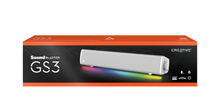 Görseli Galeri görüntüleyiciye yükleyin, CREATIVE Sound Blaster GS3 (Beyaz) RGB ve SuperWide teknolojisine sahip kompakt oyun soundbar, USB üzerinden güç kaynağı, Bluetooth 5.4, kulaklık çıkışı, PC ve Mac için