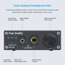 Görseli Galeri görüntüleyiciye yükleyin, Fosi Audio Dac-Q5 Hifi 2.0 Mini Kod Çözücü Stereo Ses Kod Çözücü Dac Girişi USB/Koaksiyel/Optik Rca/Kulaklıklar için Amplifikatör, 24 Bit/192Khz
