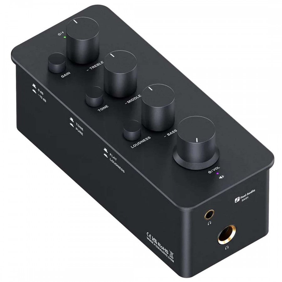Fosi Audio SK01 Hi-Fi Kulaklık Amplifikatörü, Ekolayzır ön amplifikatör, baslı, orta yükseklikte ses regülatörü ve ses dengelemesi, taşınabilir A sınıfı analog amplifikatör, 3,5 mm ve 6,35 mm