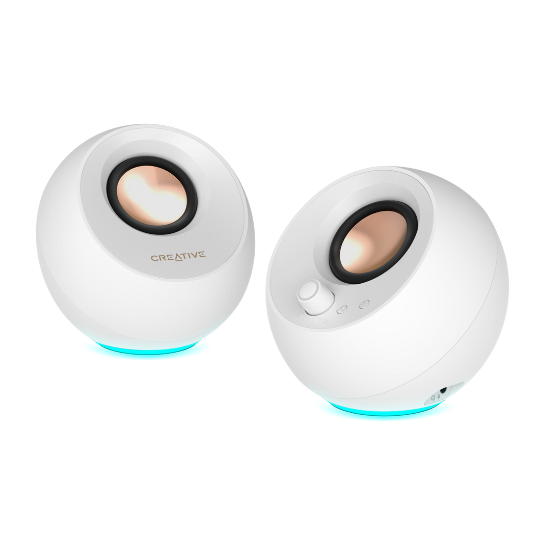 CREATIVE Pebble Pro 2.0 USB-C PC Hoparlörü, Bluetooth 5.3 ve Ayarlanabilir RGB Aydınlatma, USB Ses ve Kulaklık/Mikrofon Bağlantısı - Beyaz )  60 W