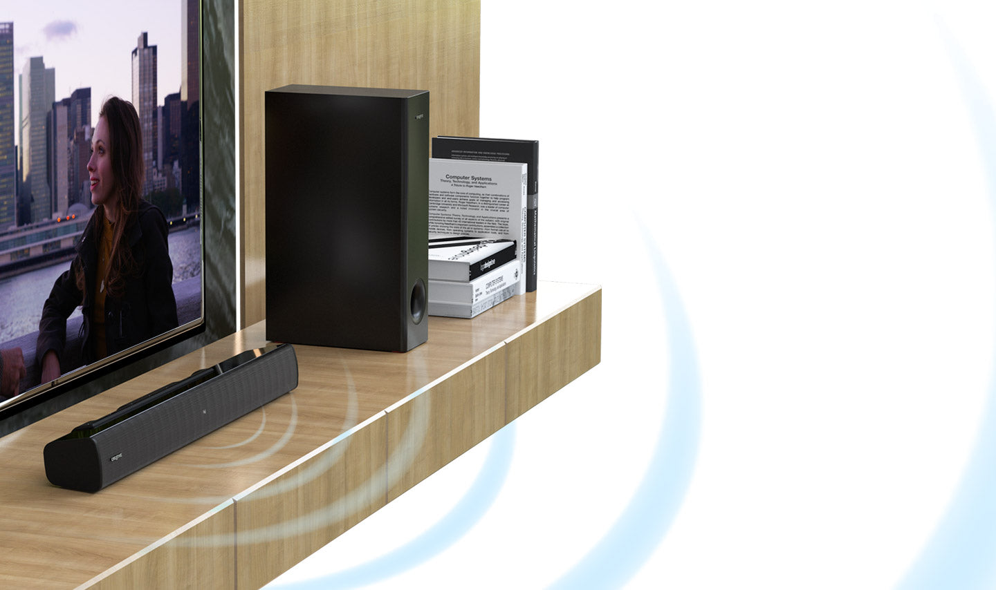 Soundbar e subwoofer 2.1 Creative Stage V2 con Clear