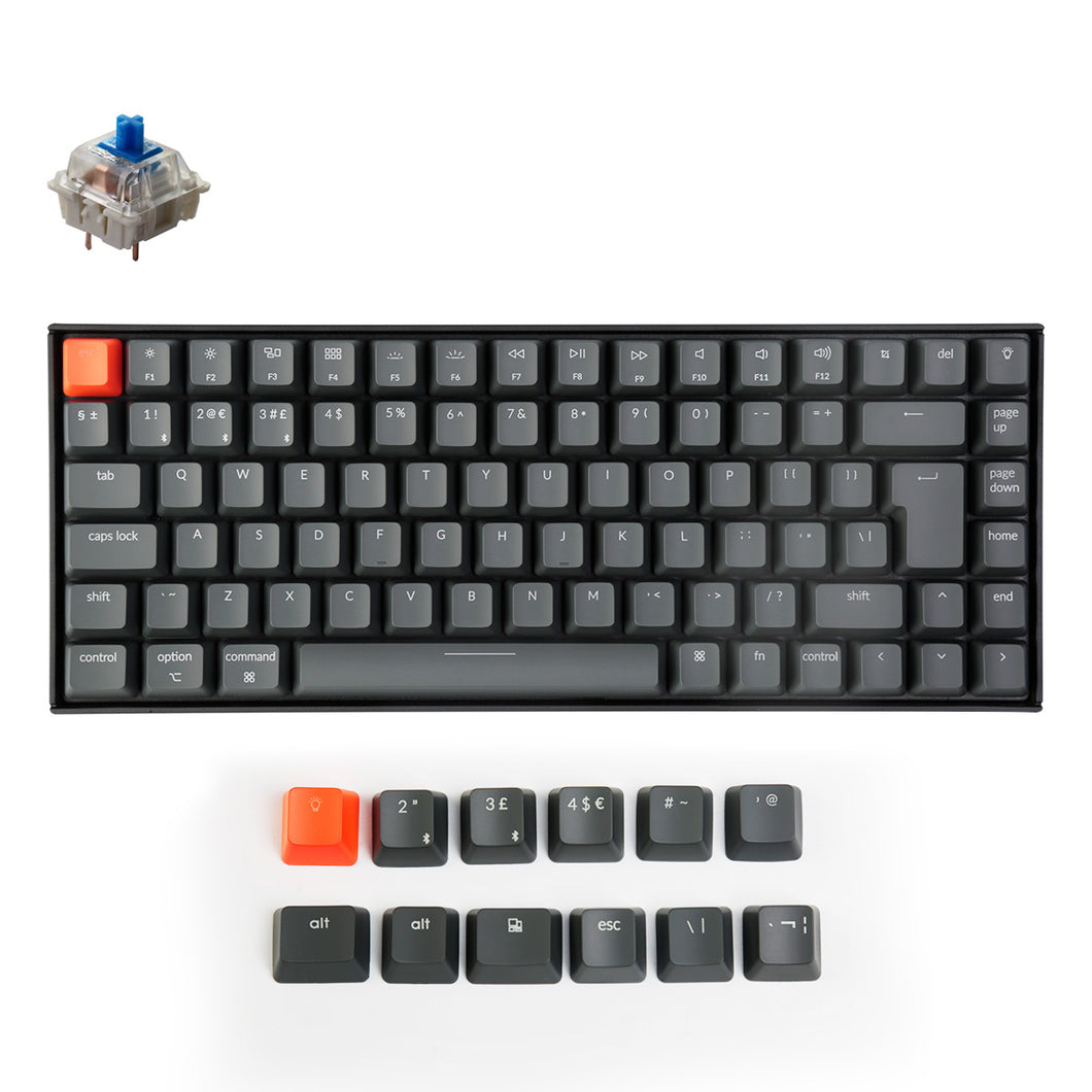 Keychron K2 Kablosuz Mekanik Oyuncu Klavyesi-Hot-Swappable-RGB -Bluetooth 5.1-Multitasking-Gateron G Pro Blue Switch-Alüminyum Çerçeve -(Version 2) UK ISO Layout